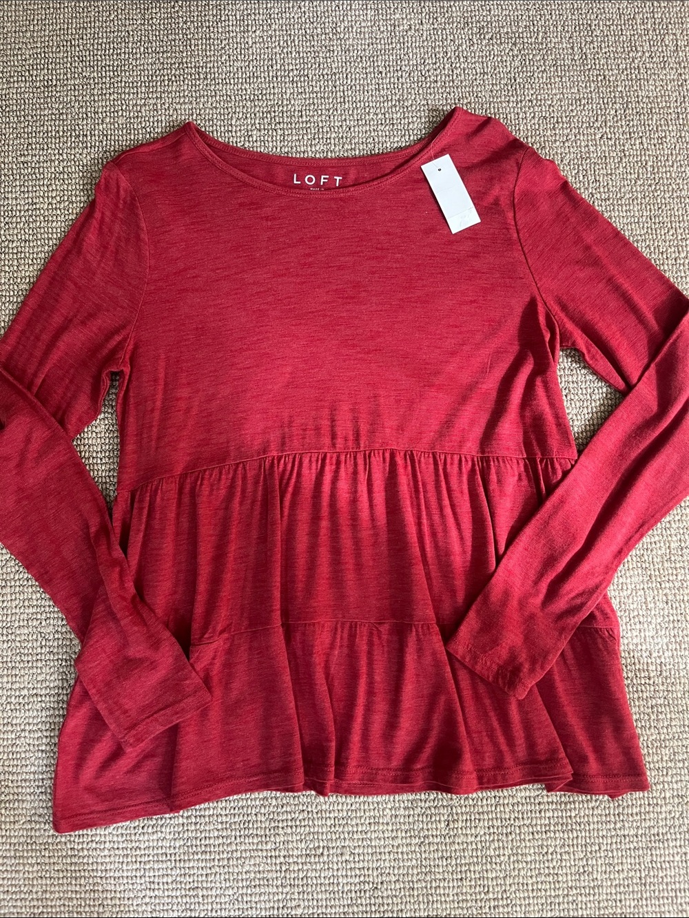 🆕 LOFT Red Long-Sleeve Peplum Top